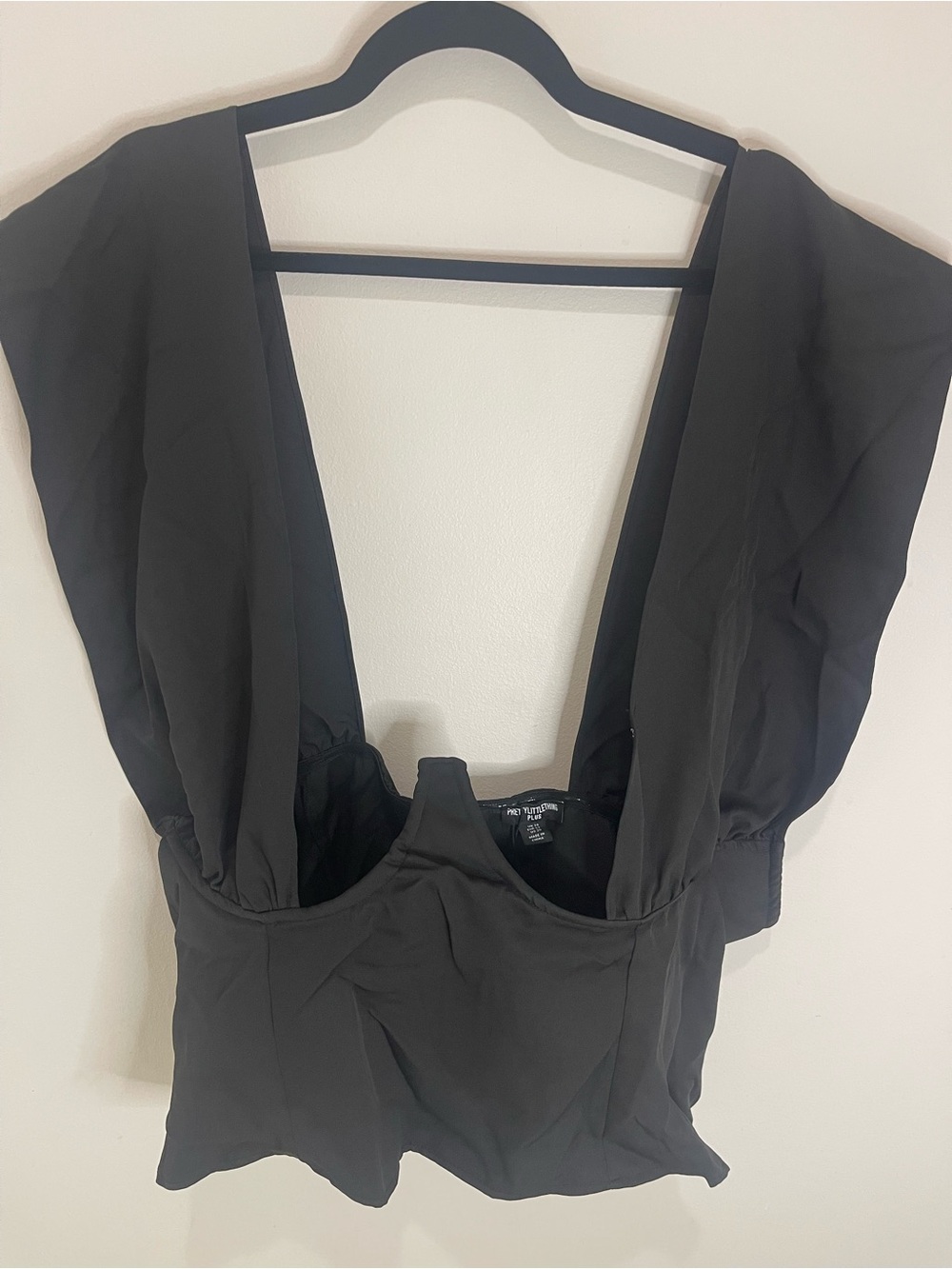 PrettyLittleThing Black Deep V plus size top